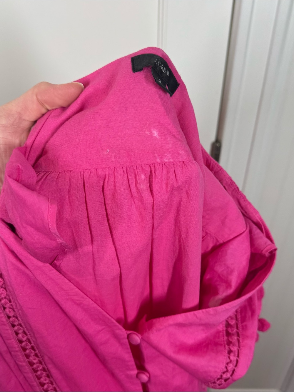 J. Crew Flamingo Pink Pom Pom Cotton Voile Midi Dress Size 12 vacation resort - Picture 8 of 9